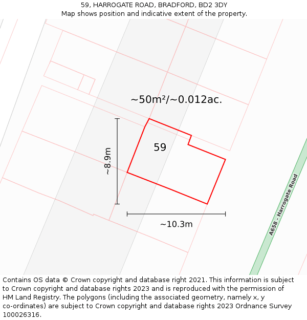 59, HARROGATE ROAD, BRADFORD, BD2 3DY: Plot and title map