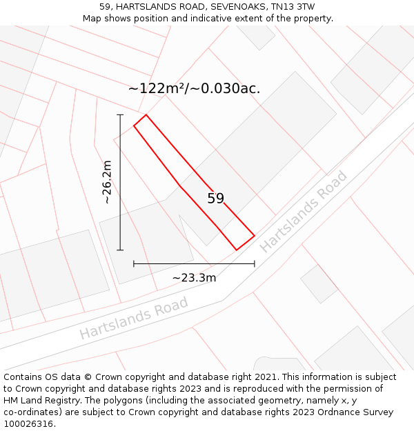 59, HARTSLANDS ROAD, SEVENOAKS, TN13 3TW: Plot and title map