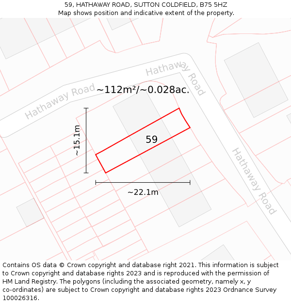 59, HATHAWAY ROAD, SUTTON COLDFIELD, B75 5HZ: Plot and title map