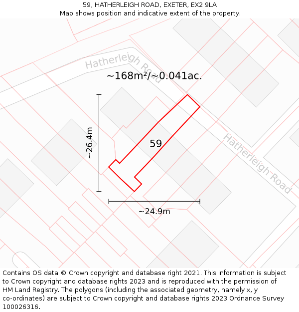 59, HATHERLEIGH ROAD, EXETER, EX2 9LA: Plot and title map
