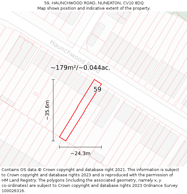 59, HAUNCHWOOD ROAD, NUNEATON, CV10 8DQ: Plot and title map