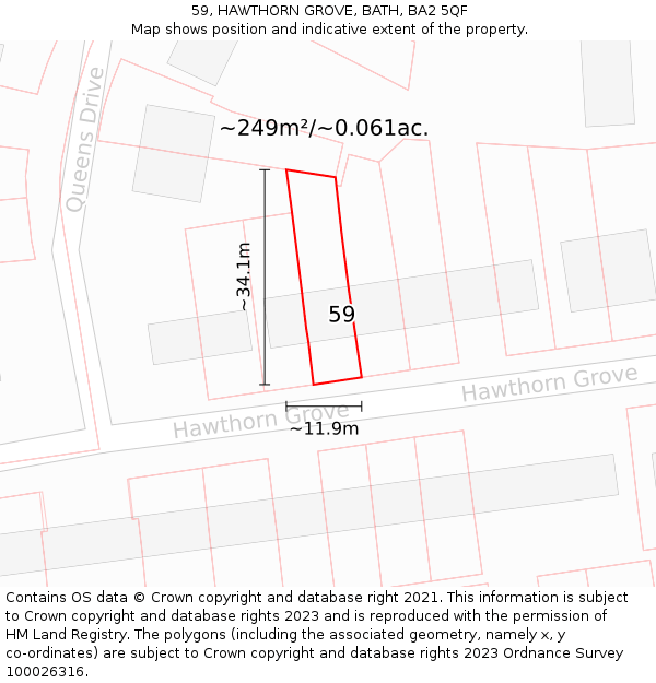 59, HAWTHORN GROVE, BATH, BA2 5QF: Plot and title map