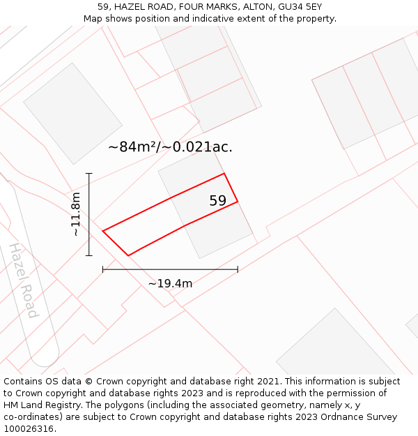 59, HAZEL ROAD, FOUR MARKS, ALTON, GU34 5EY: Plot and title map