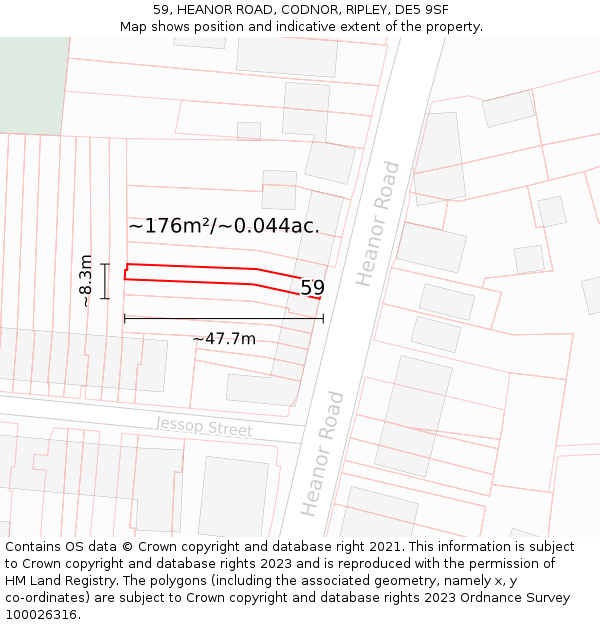 59, HEANOR ROAD, CODNOR, RIPLEY, DE5 9SF: Plot and title map