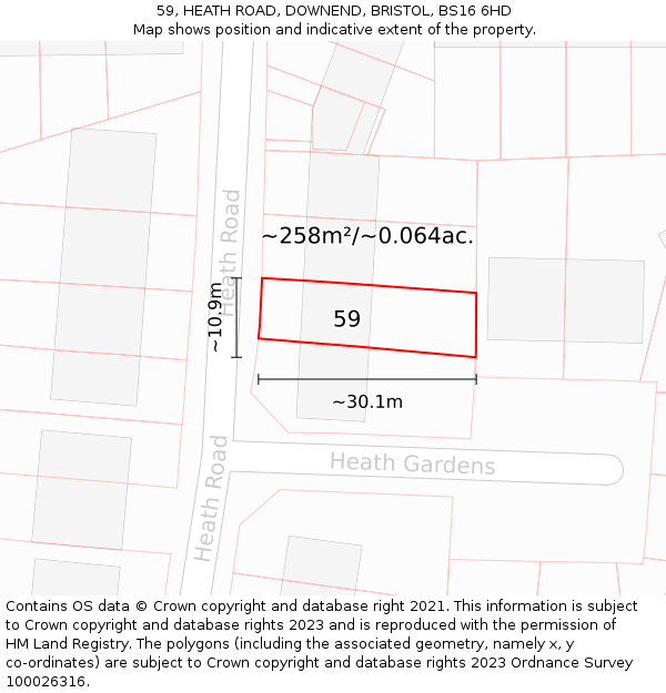59, HEATH ROAD, DOWNEND, BRISTOL, BS16 6HD: Plot and title map