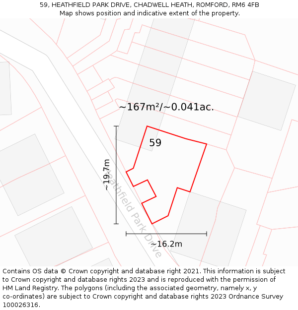 59, HEATHFIELD PARK DRIVE, CHADWELL HEATH, ROMFORD, RM6 4FB: Plot and title map