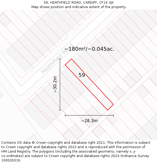 59, HEATHFIELD ROAD, CARDIFF, CF14 3JX: Plot and title map