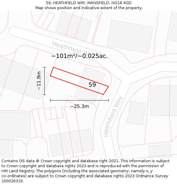 59, HEATHFIELD WAY, MANSFIELD, NG18 4GD: Plot and title map