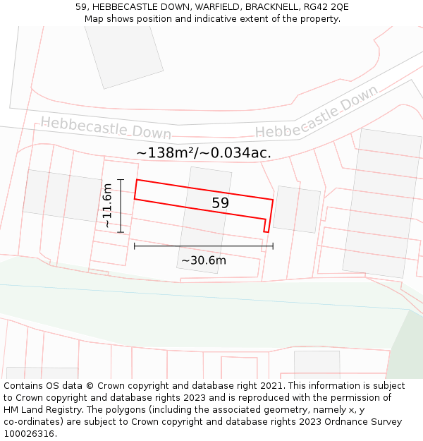 59, HEBBECASTLE DOWN, WARFIELD, BRACKNELL, RG42 2QE: Plot and title map