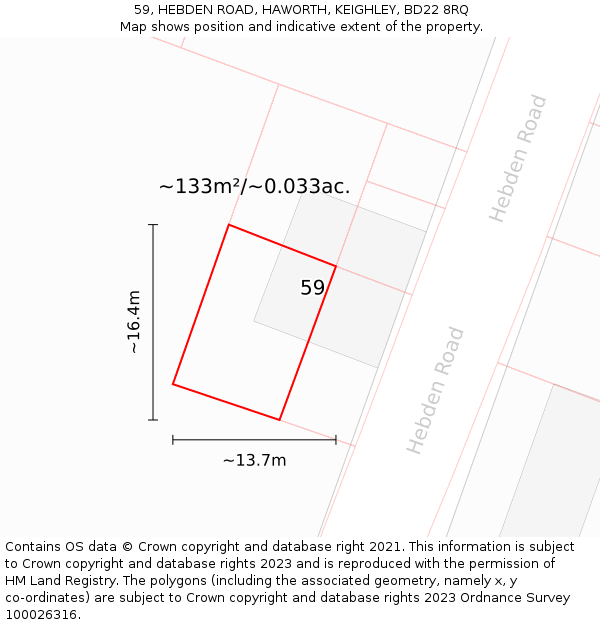 59, HEBDEN ROAD, HAWORTH, KEIGHLEY, BD22 8RQ: Plot and title map