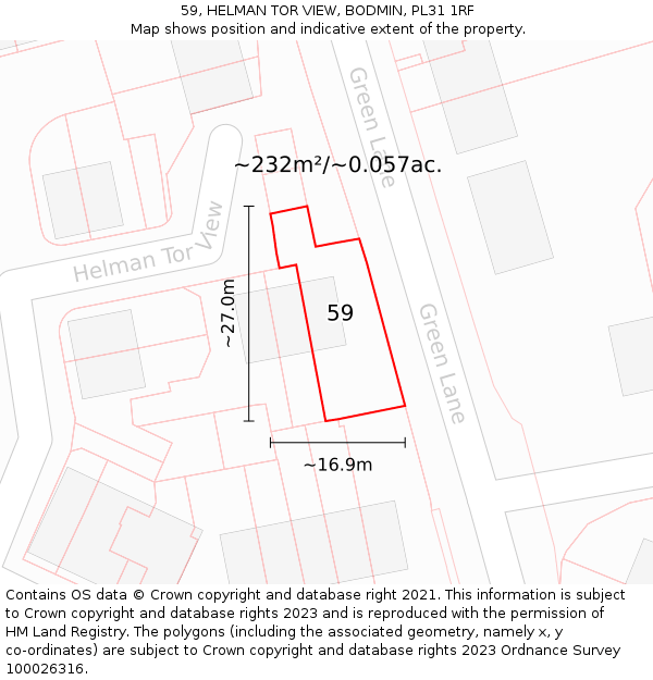 59, HELMAN TOR VIEW, BODMIN, PL31 1RF: Plot and title map