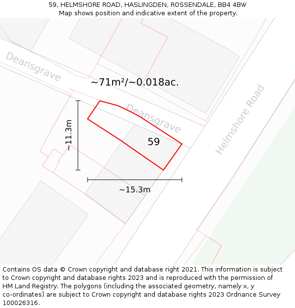 59, HELMSHORE ROAD, HASLINGDEN, ROSSENDALE, BB4 4BW: Plot and title map