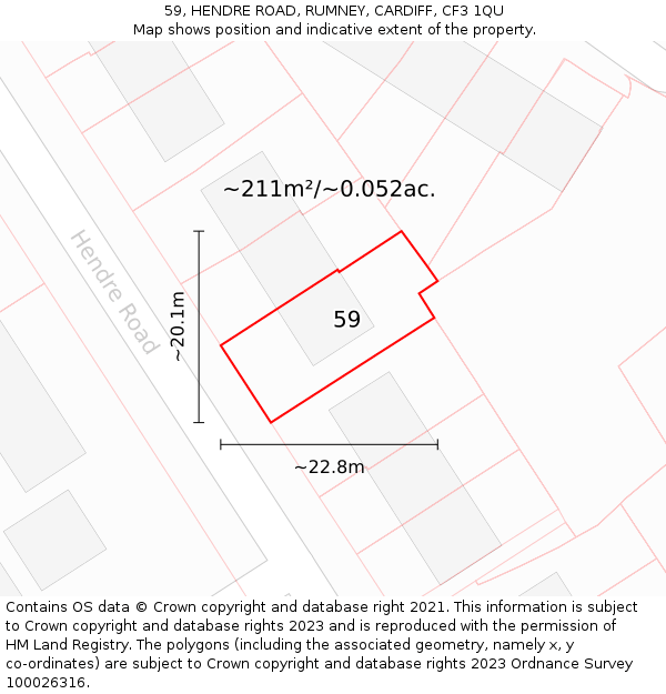 59, HENDRE ROAD, RUMNEY, CARDIFF, CF3 1QU: Plot and title map