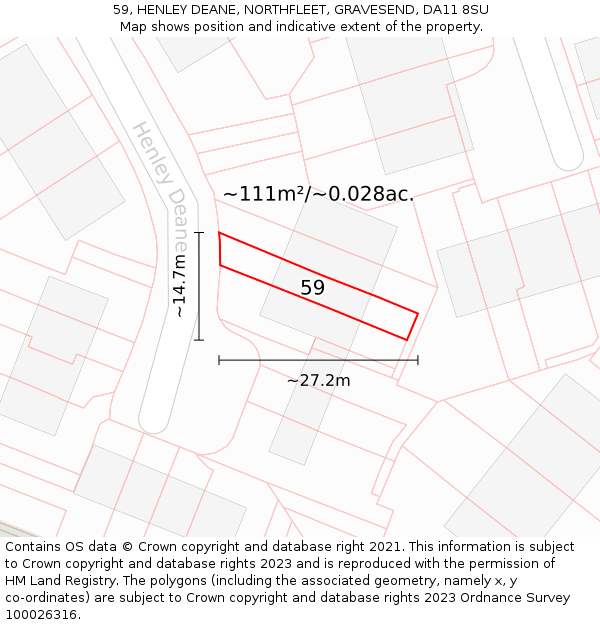 59, HENLEY DEANE, NORTHFLEET, GRAVESEND, DA11 8SU: Plot and title map