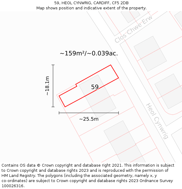 59, HEOL CYNWRIG, CARDIFF, CF5 2DB: Plot and title map