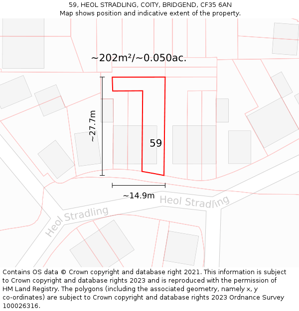 59, HEOL STRADLING, COITY, BRIDGEND, CF35 6AN: Plot and title map