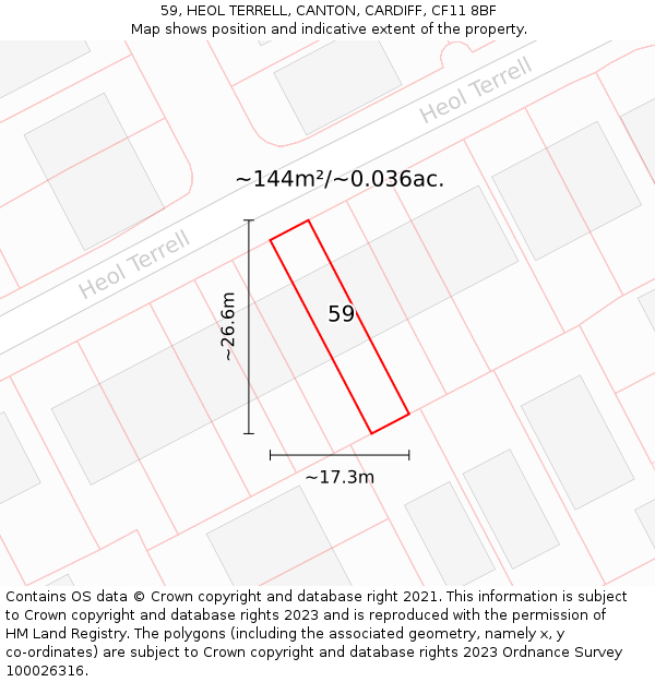 59, HEOL TERRELL, CANTON, CARDIFF, CF11 8BF: Plot and title map