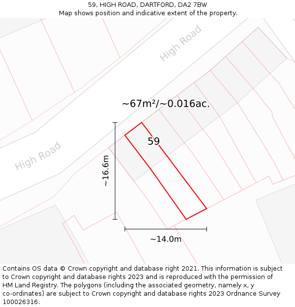 59, HIGH ROAD, DARTFORD, DA2 7BW: Plot and title map