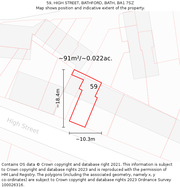 59, HIGH STREET, BATHFORD, BATH, BA1 7SZ: Plot and title map