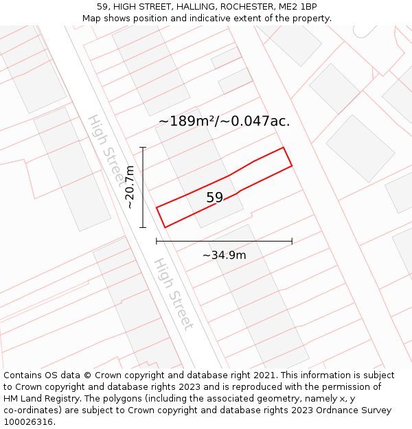 59, HIGH STREET, HALLING, ROCHESTER, ME2 1BP: Plot and title map