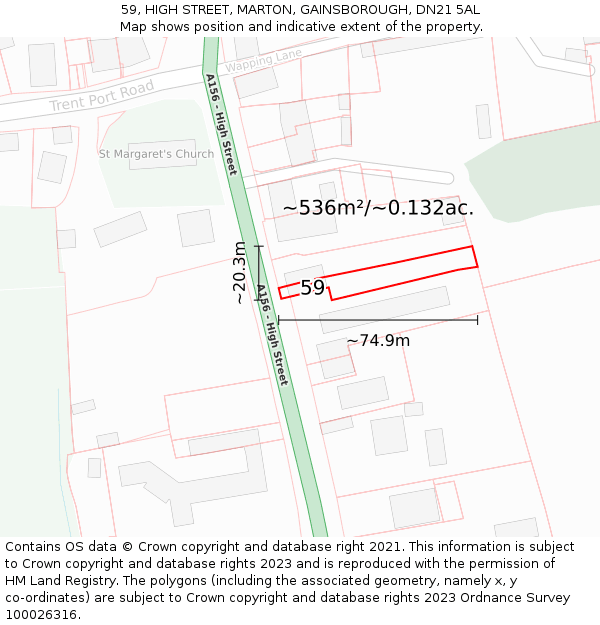 59, HIGH STREET, MARTON, GAINSBOROUGH, DN21 5AL: Plot and title map