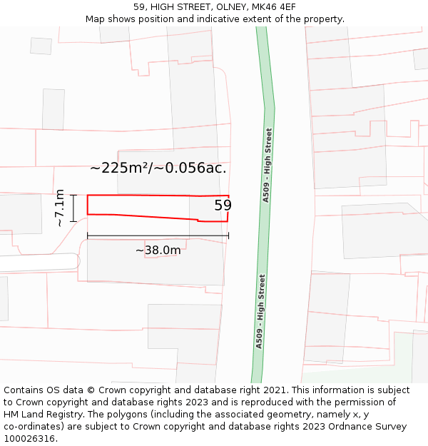 59, HIGH STREET, OLNEY, MK46 4EF: Plot and title map