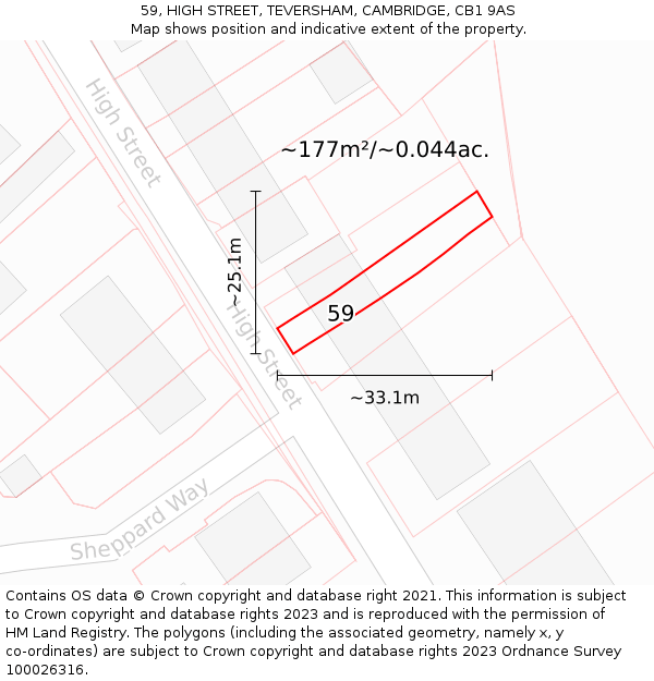 59, HIGH STREET, TEVERSHAM, CAMBRIDGE, CB1 9AS: Plot and title map
