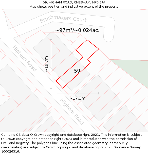 59, HIGHAM ROAD, CHESHAM, HP5 2AF: Plot and title map