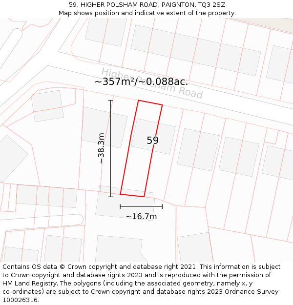 59, HIGHER POLSHAM ROAD, PAIGNTON, TQ3 2SZ: Plot and title map