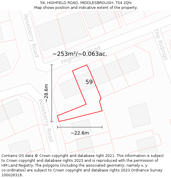 59, HIGHFIELD ROAD, MIDDLESBROUGH, TS4 2QN: Plot and title map
