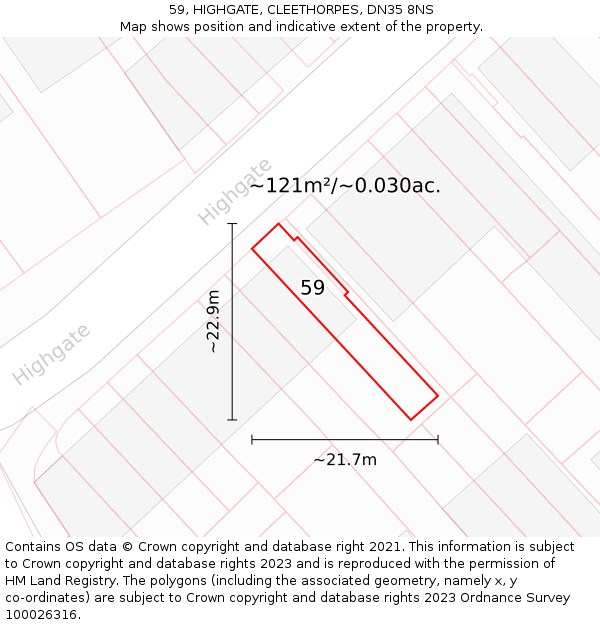 59, HIGHGATE, CLEETHORPES, DN35 8NS: Plot and title map