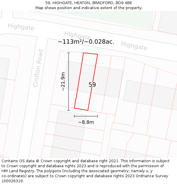 59, HIGHGATE, HEATON, BRADFORD, BD9 4BE: Plot and title map