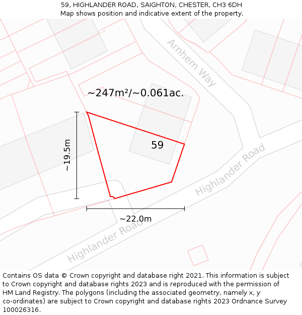 59, HIGHLANDER ROAD, SAIGHTON, CHESTER, CH3 6DH: Plot and title map