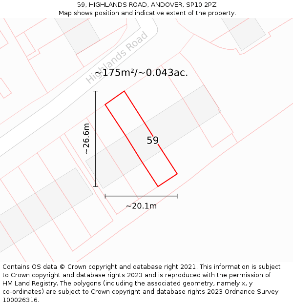 59, HIGHLANDS ROAD, ANDOVER, SP10 2PZ: Plot and title map