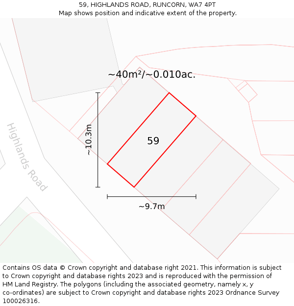 59, HIGHLANDS ROAD, RUNCORN, WA7 4PT: Plot and title map