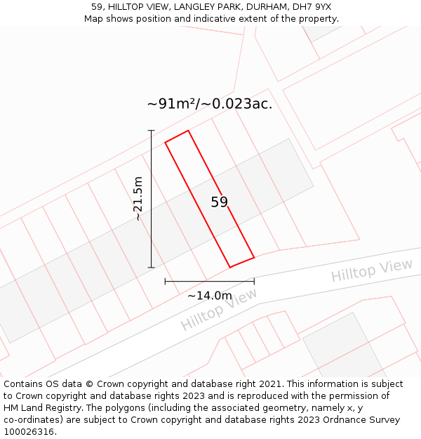59, HILLTOP VIEW, LANGLEY PARK, DURHAM, DH7 9YX: Plot and title map