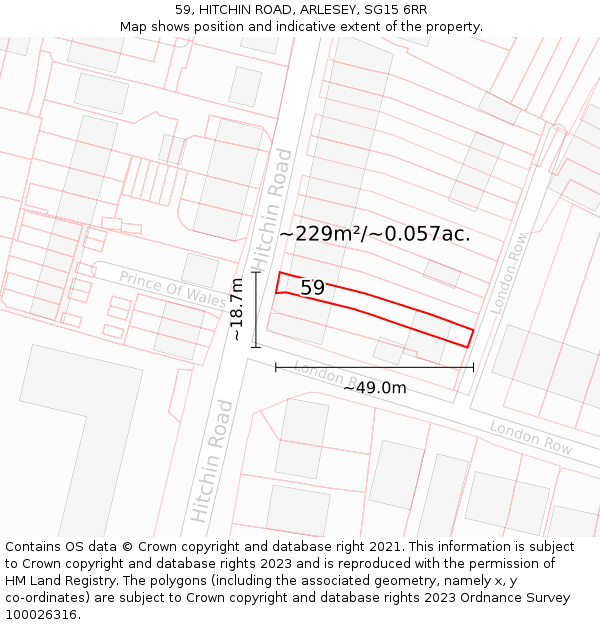 59, HITCHIN ROAD, ARLESEY, SG15 6RR: Plot and title map