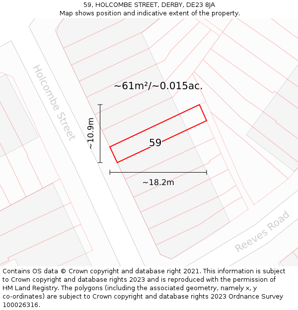 59, HOLCOMBE STREET, DERBY, DE23 8JA: Plot and title map