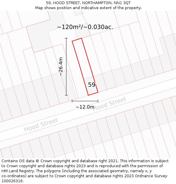 59, HOOD STREET, NORTHAMPTON, NN1 3QT: Plot and title map