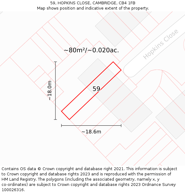 59, HOPKINS CLOSE, CAMBRIDGE, CB4 1FB: Plot and title map
