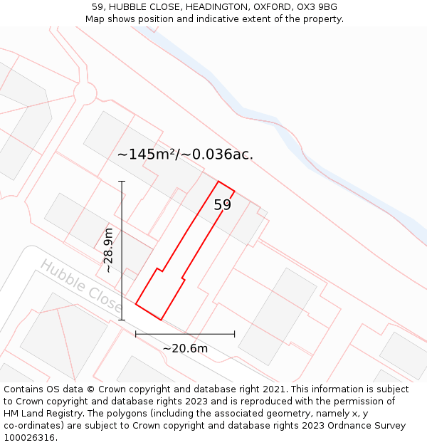 59, HUBBLE CLOSE, HEADINGTON, OXFORD, OX3 9BG: Plot and title map
