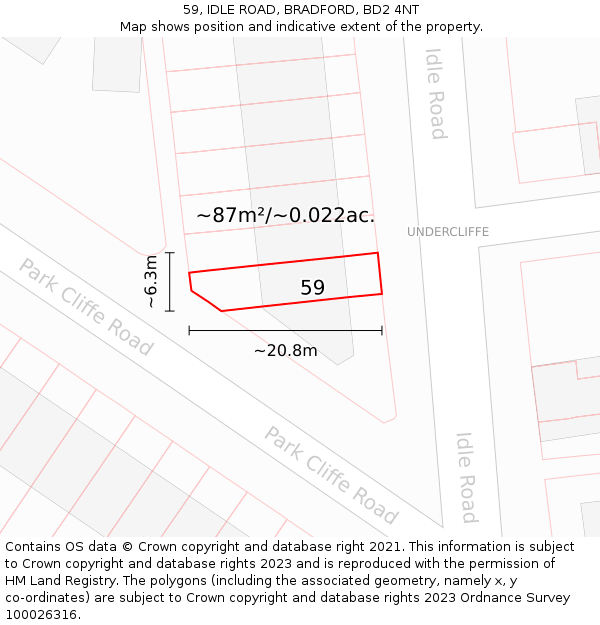 59, IDLE ROAD, BRADFORD, BD2 4NT: Plot and title map