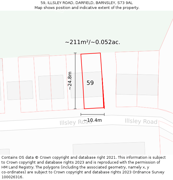 59, ILLSLEY ROAD, DARFIELD, BARNSLEY, S73 9AL: Plot and title map