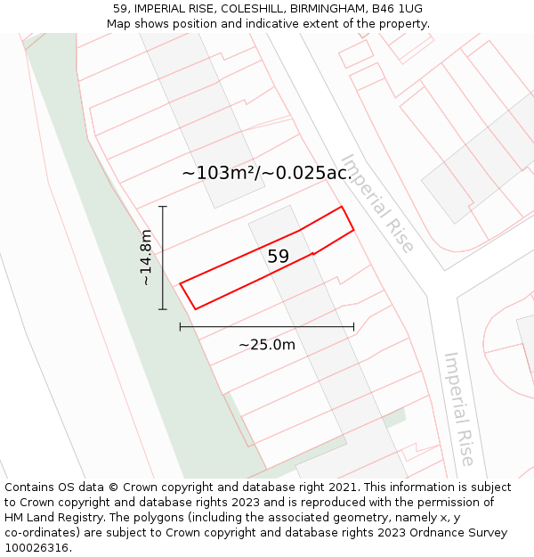 59, IMPERIAL RISE, COLESHILL, BIRMINGHAM, B46 1UG: Plot and title map
