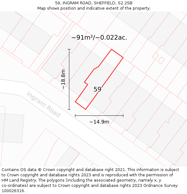 59, INGRAM ROAD, SHEFFIELD, S2 2SB: Plot and title map