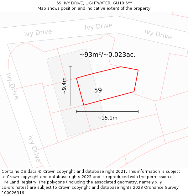 59, IVY DRIVE, LIGHTWATER, GU18 5YY: Plot and title map