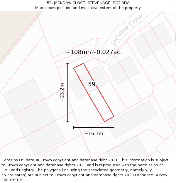 59, JACKDAW CLOSE, STEVENAGE, SG2 9DA: Plot and title map