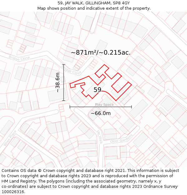 59, JAY WALK, GILLINGHAM, SP8 4GY: Plot and title map