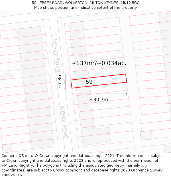 59, JERSEY ROAD, WOLVERTON, MILTON KEYNES, MK12 5BQ: Plot and title map