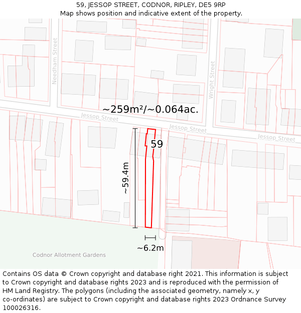 59, JESSOP STREET, CODNOR, RIPLEY, DE5 9RP: Plot and title map